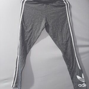 Adidas Gray and White Leggings with Signature Stripes